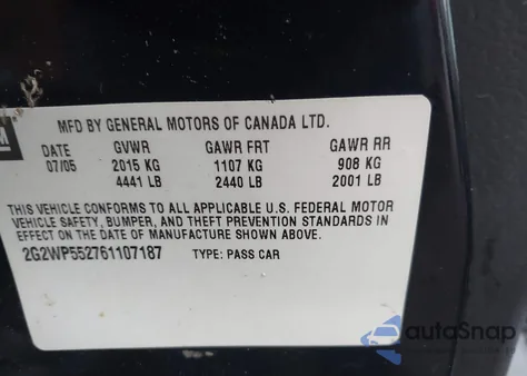 2006 Pontiac Grand Prix from USA, damaged, VIN 2G2WP552761107187